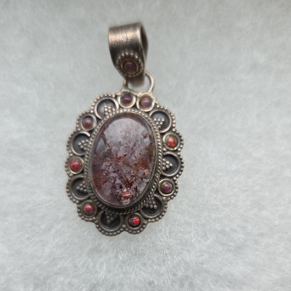 Silver Pendant With Purple Stone And Red Accents